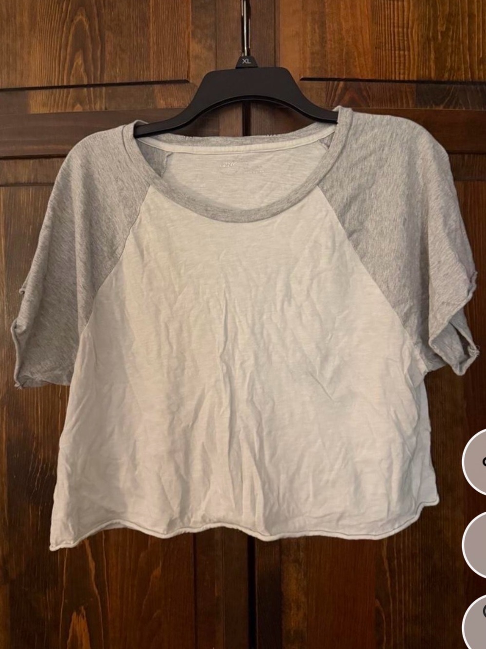 aerie White and Heather Gray Raglan Two Toned Crop Tee